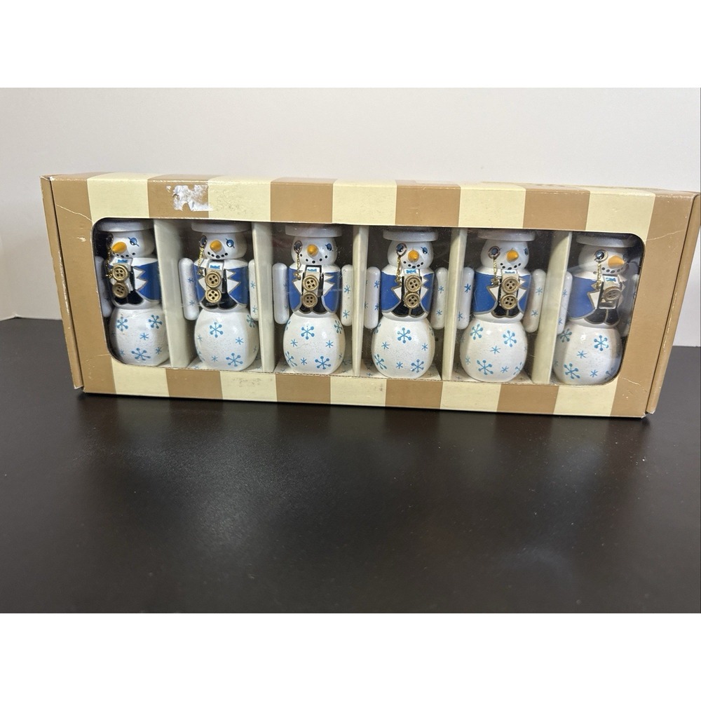 VINTAGE-Christmas Snowman Place Card Holders Wood Set of 6